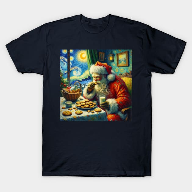 Midnight Feast: Santa's Cookie Time - Starry Night Inspired Art Prints T-Shirt by Edd Paint Something